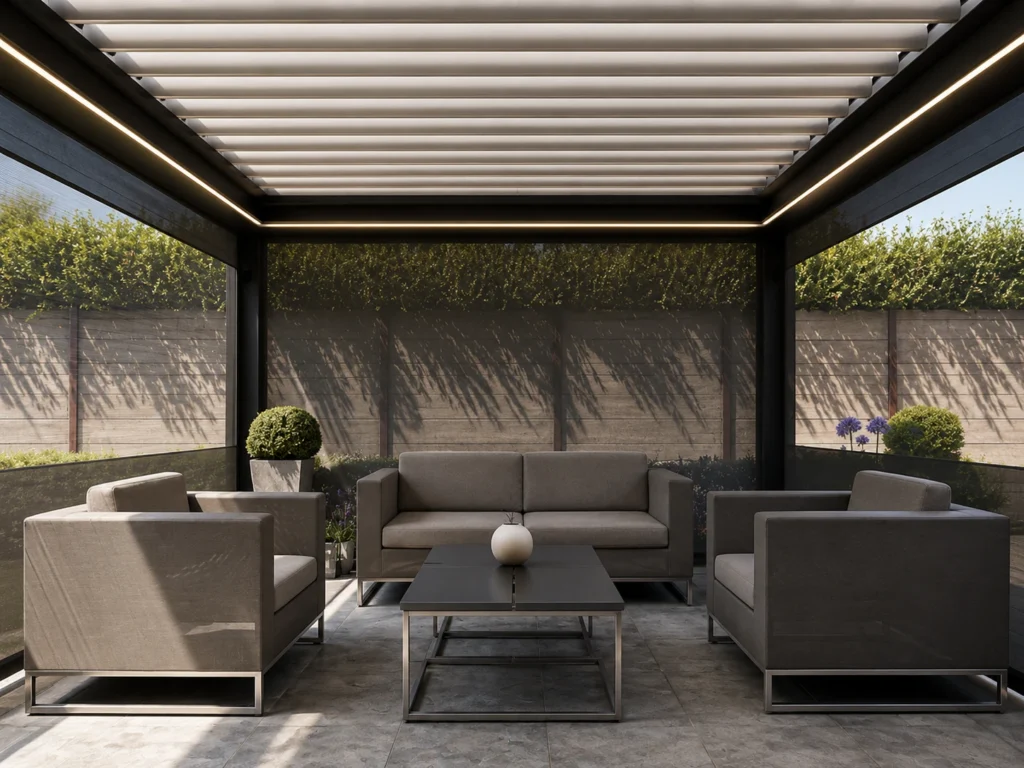 Bioklimatická pergola ONE s minimalistickou hliníkovou konstrukcí