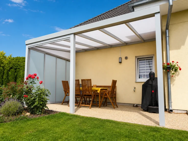 Moderní pergola BERGMAN s výsuvnou textilní střechou pro zastínění terasy