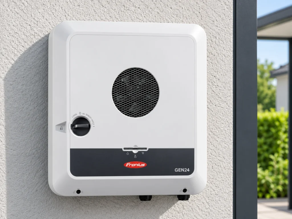 Fotovoltaický střídač Fronius na fasádě domu